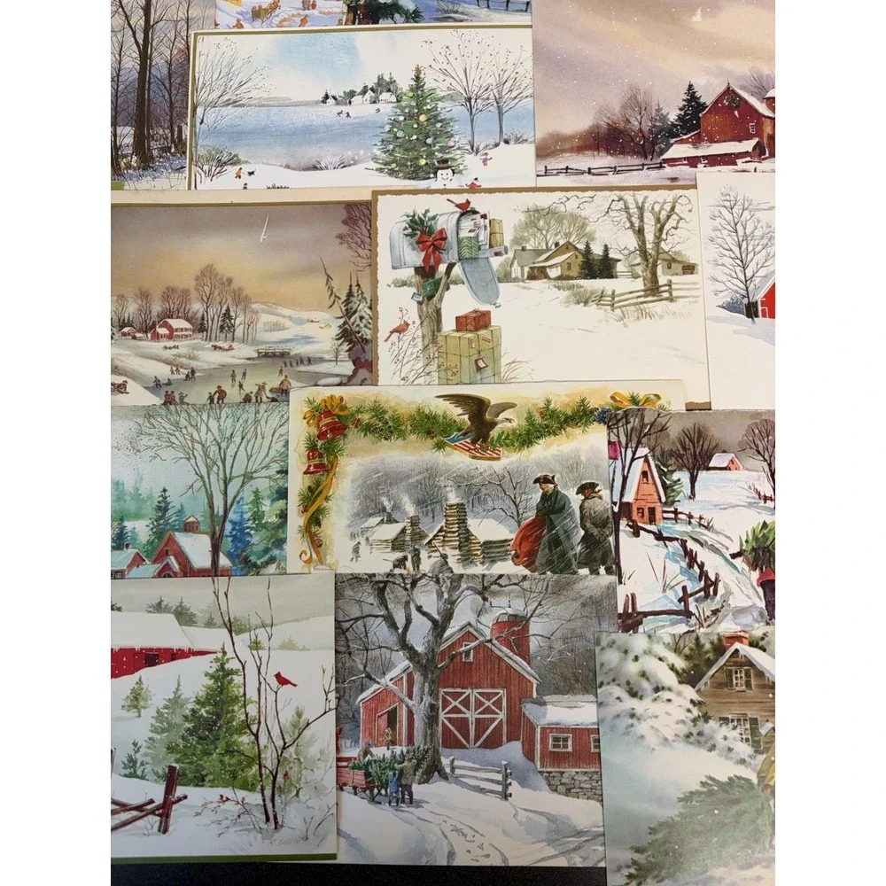 Vintage Christmas Cards Fronts ONLY Houses Barns More Scrapbooking Crafts 50+